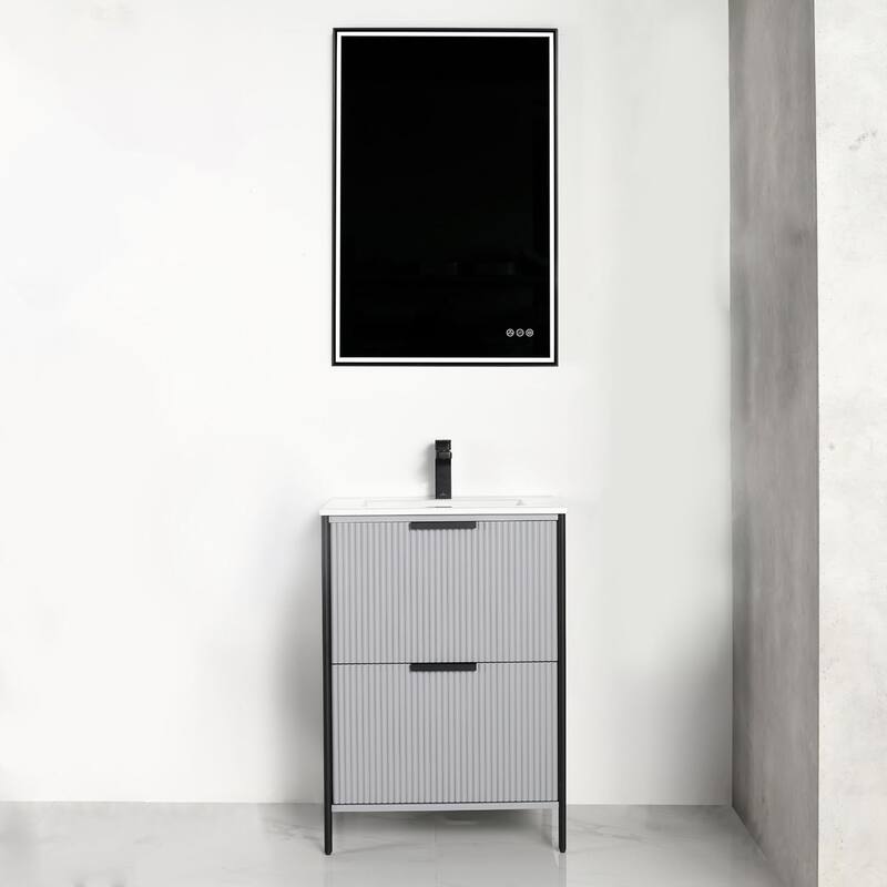 Blossom 24 Inch All Wood Freestanding Bathroom Vanity with Sink - 24" Ceramic Sink - Metal Grey