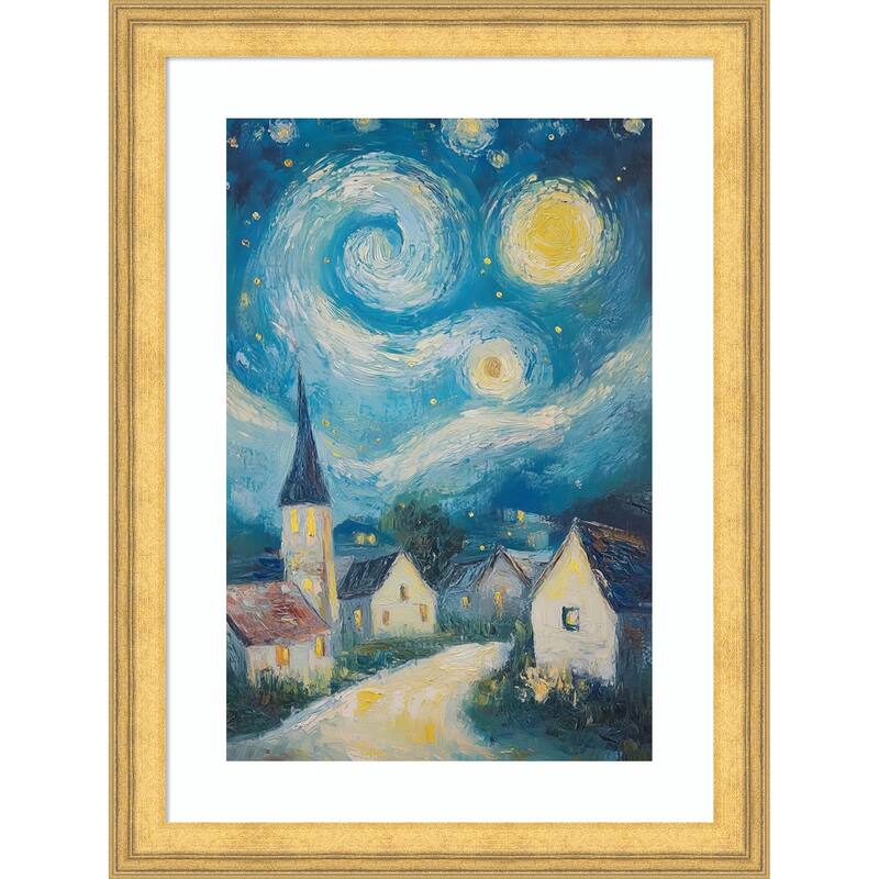 Swirling Night Sky by Tradelink inhouse artist Wood Framed Wall Art Print - Owen Gold