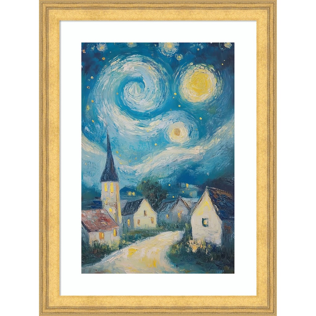 Swirling Night Sky by Tradelink inhouse artist Wood Framed Wall Art Print - Owen Gold
