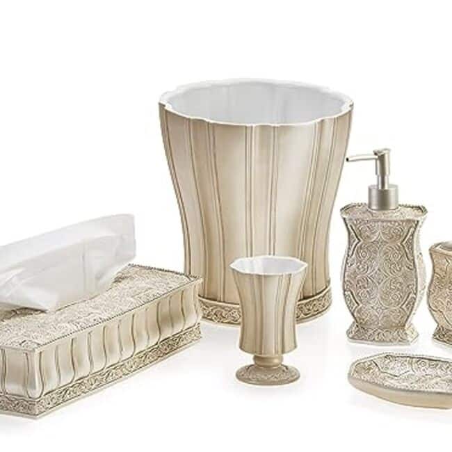 Creative Scents Victoria Syle Beige Bathroom Trash Can - off-white