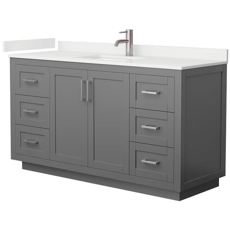 Wyndham Collection WCF292960S-QTZ-UNSMXX Miranda 60" Free Standing - Dark Gray / White Quartz Top / Brushed Nickel