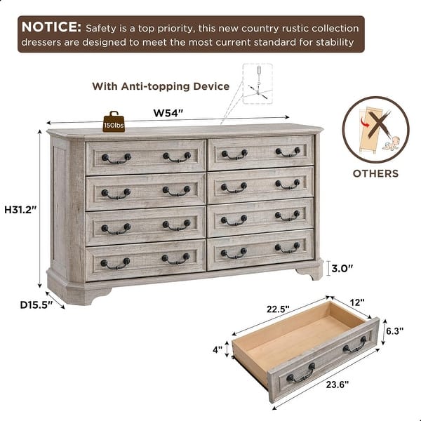 dimension image slide 14 of 19, Farmhouse Drawers Dresser, Wood Chest of Drawers, Dressers Organizer
