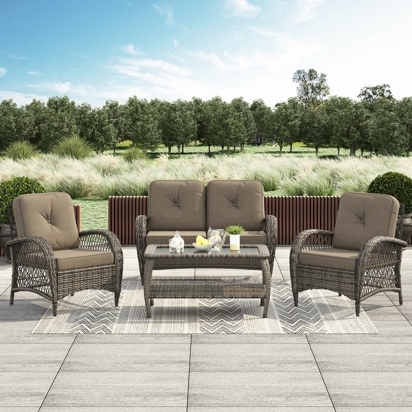 slide 2 of 17, Corvus Padova 4-piece Wicker Patio Chat Set