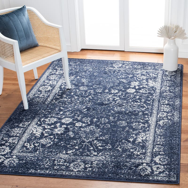 SAFAVIEH Adirondack Dakota Rustic Shabby Chic Distressed Rug - 4' Square - Navy/Ivory - Square