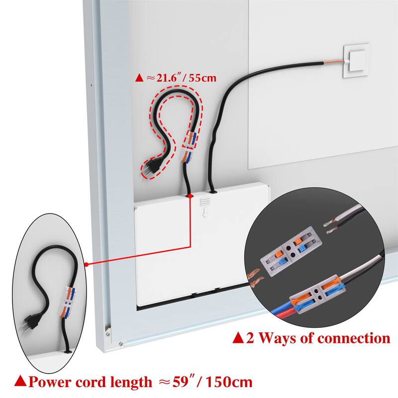 32" x 40" Smart LED Bathroom Wall Mirror with Memory,Anti-Fog Switch