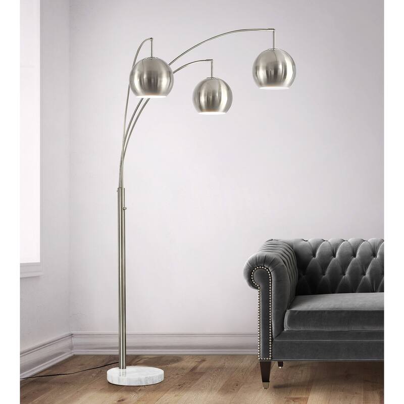 Metro 84"H Metal Globe 3 Lights LED Dimmable Arch Floor Lamp with LED Vintage Bulbs - Brushed Nickel /Metal Shades