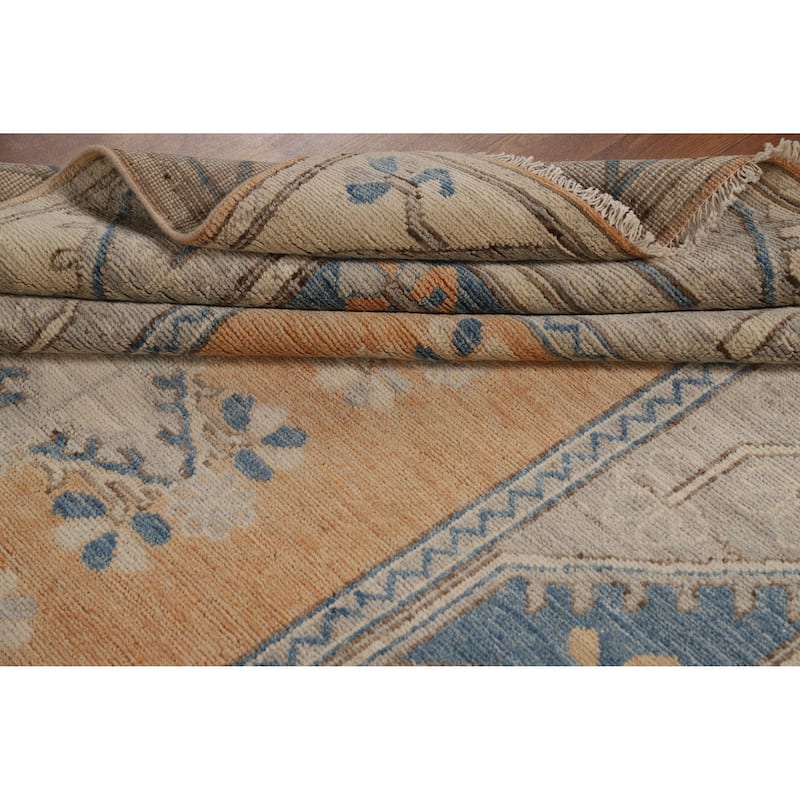 Vegetable Dye Orange Oushak Turkish Area Rug Hand-Knotted Wool Carpet - 5'7"x 7'11"