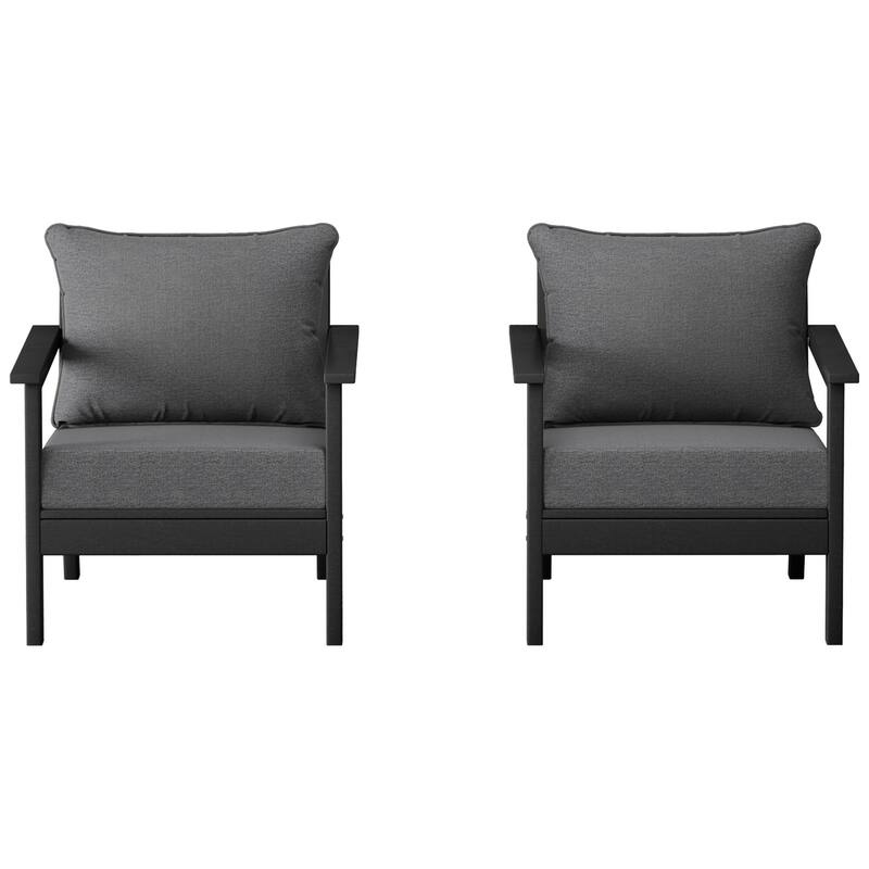 Birchwood All Weather HDPE Outdoor Patio Black Deep Seating Conversation Set With Cushions (2-Piece)