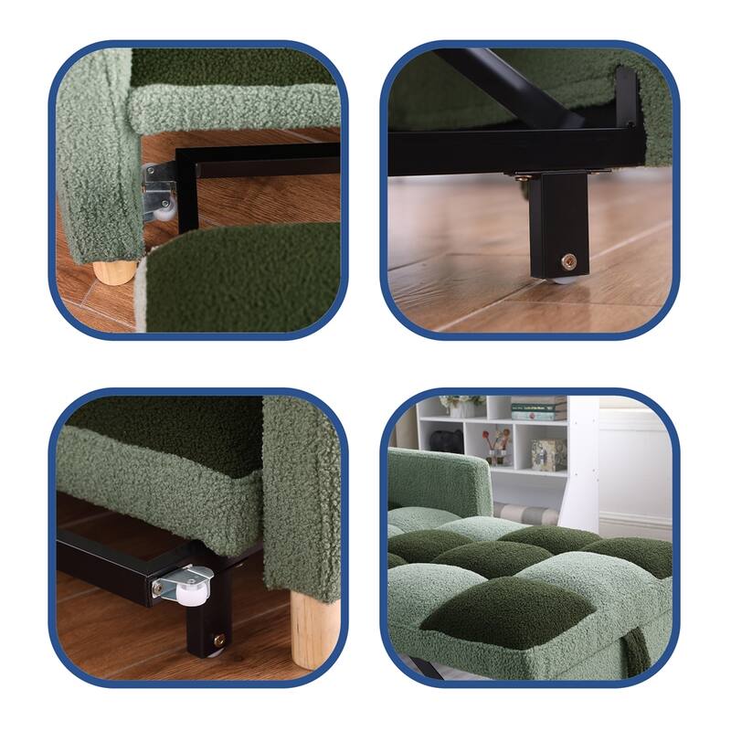 Teddy Fabric Convertible Multi-Functional Sleeper Sofa with Pillow
