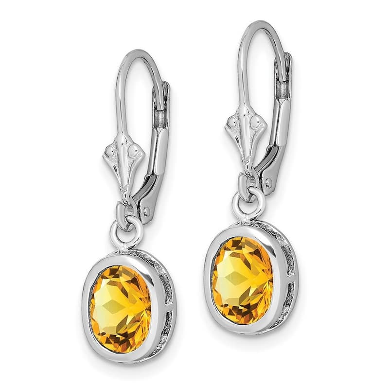 Curata 925 Sterling Silver Bezel 8x6mm Oval Citrine Leverback Earrings 28x9mm