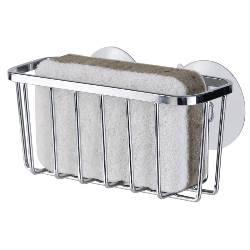 Simply Kitchen Details Silvertone Chrome Iron Suction-mount Sponge Holder - 5.5" x 2.0" x 2.5"