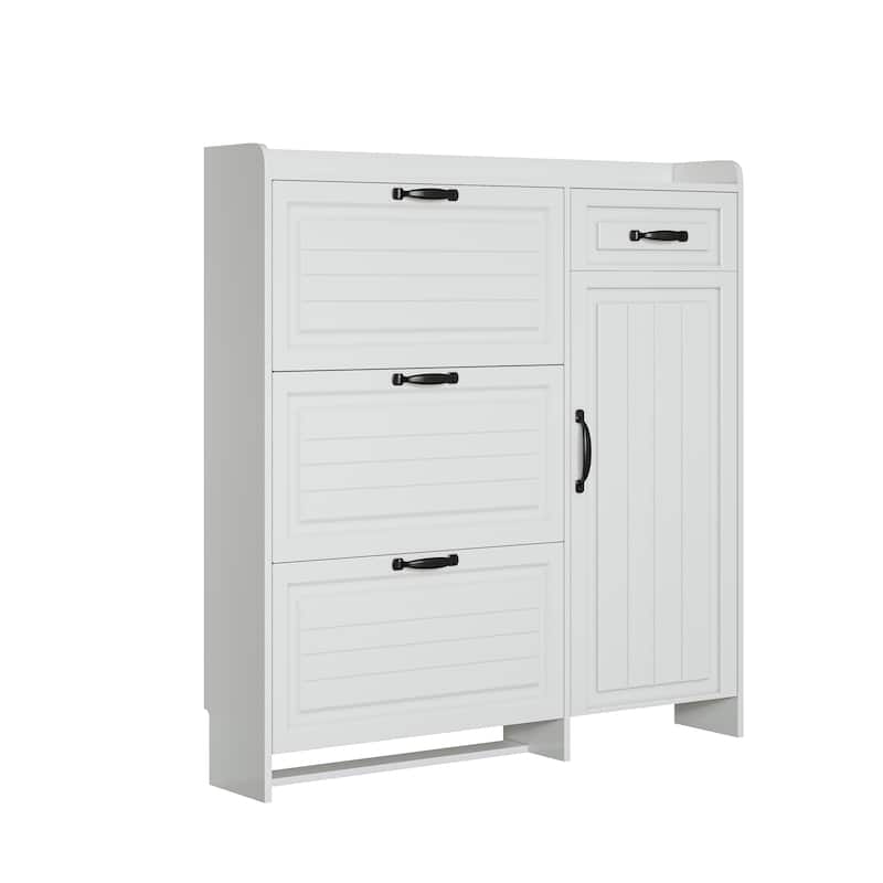 Shoe Cabinet With 4 Doors 1 Drawers - White