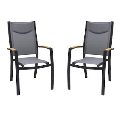 Dining Chair with Metal Frame and Weaved Seat, Set of 2, Black