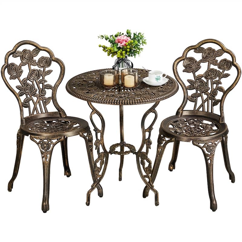 Yaheetech 3pecs Aluminum Patio Bistro Sets with Antique Copper Finish - Bronze