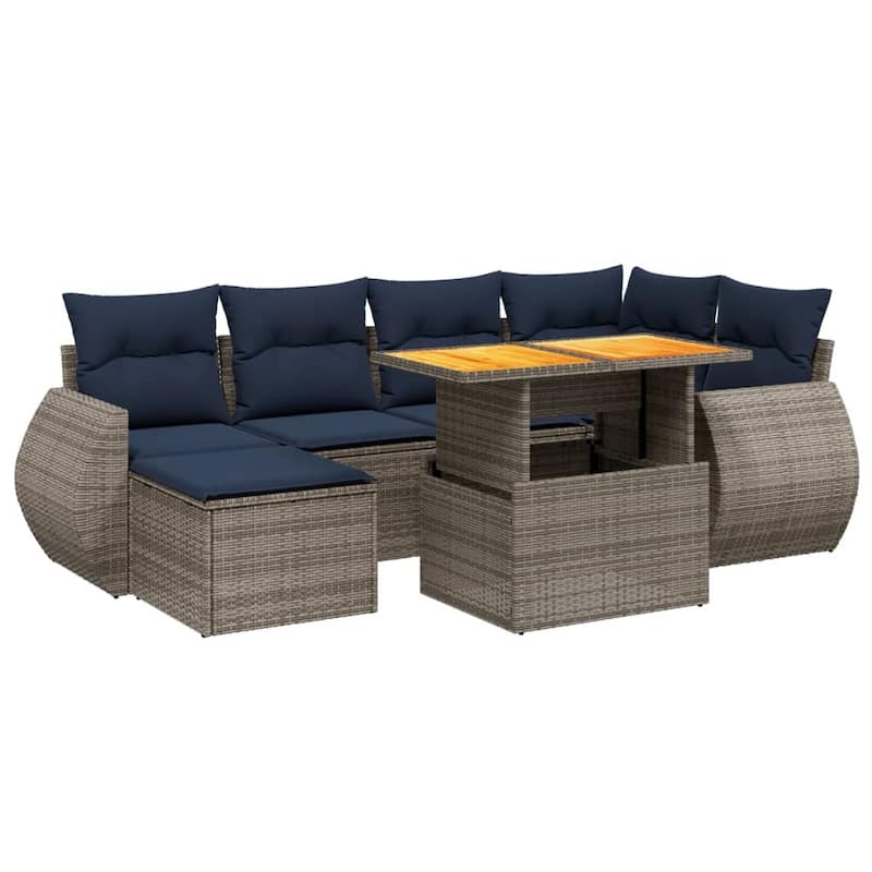 vidaXL Patio Sofa Set with Cushions Outdoor Furniture 7 Piece Poly Rattan - 21.7 x 24.4 x 27.2