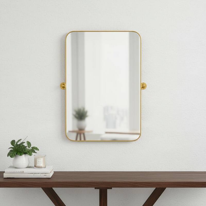 HomeRoots 32" Gold Iron Tilting Framed Accent Mirror - 23.00 in. x 32.00 in. x 0.98 in. - 23.00 in. x 32.00 in.  x 0.98 in.