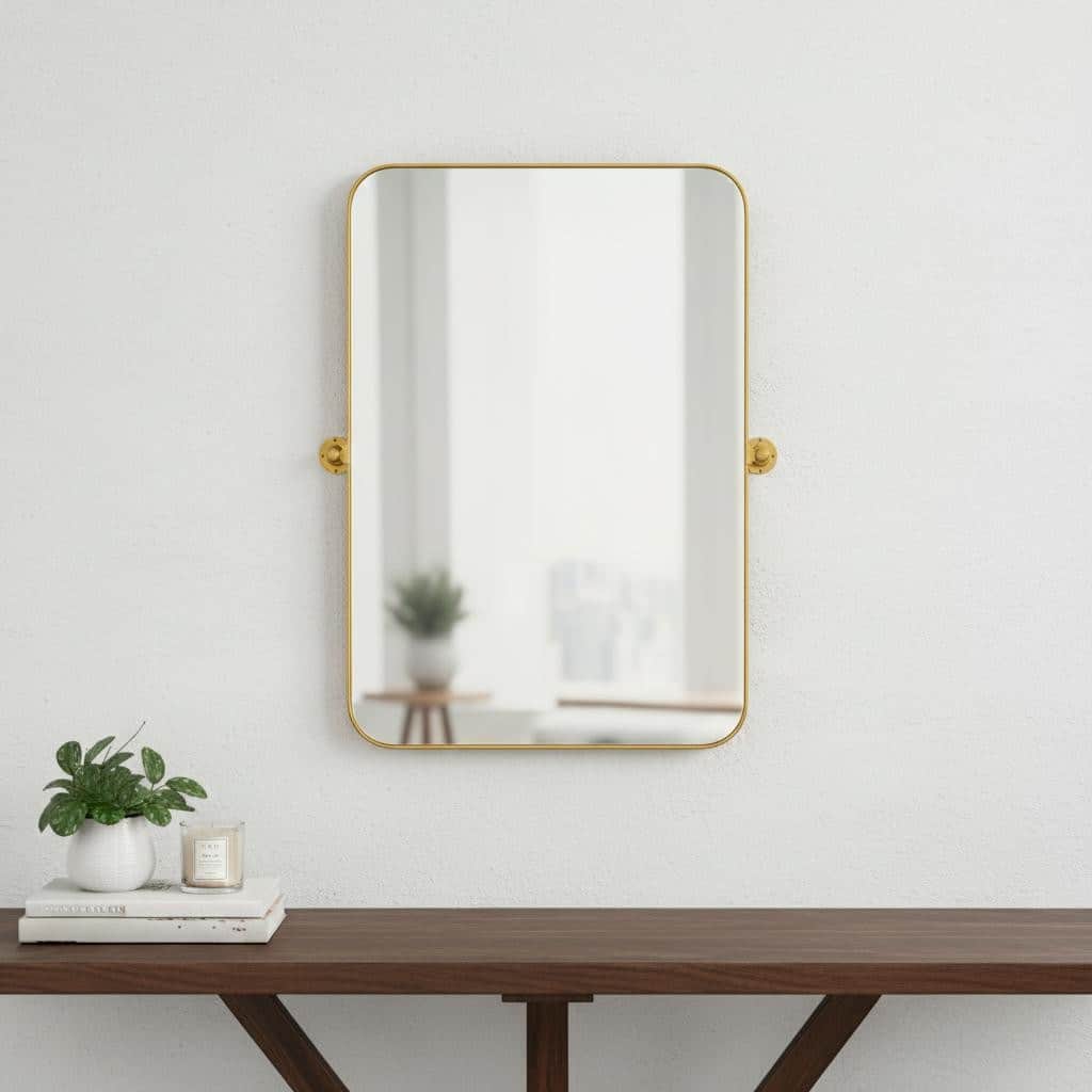 HomeRoots 32" Gold Iron Tilting Framed Accent Mirror - 23.00 in. x 32.00 in. x 0.98 in.