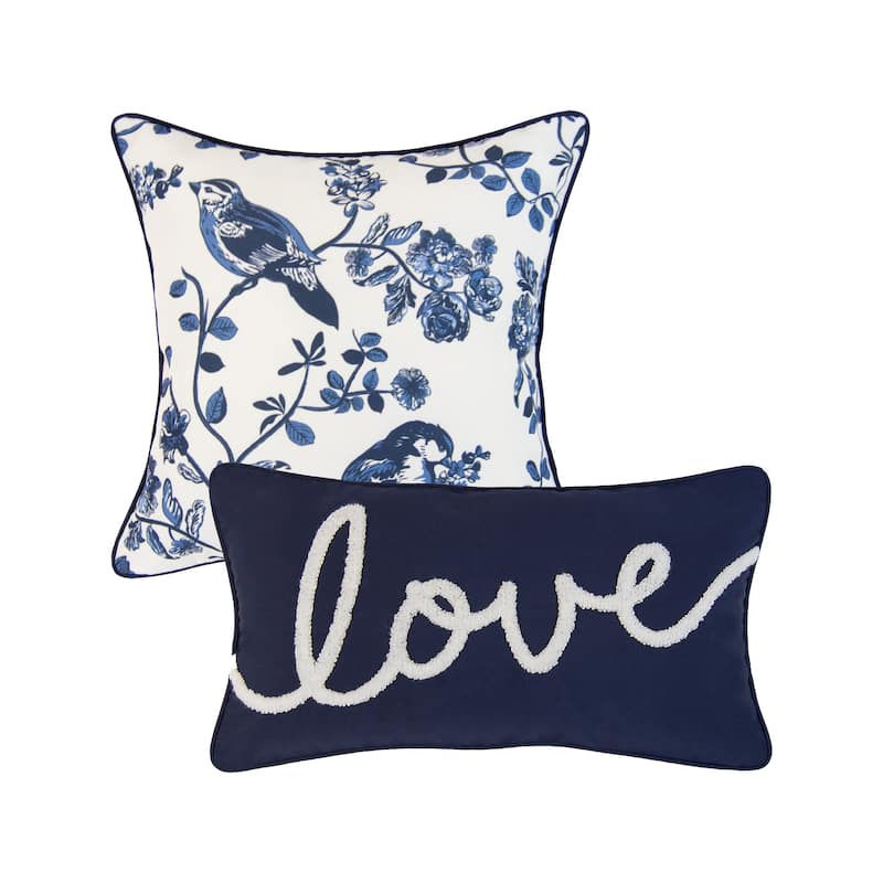 Donna Sharp Checkerboard Indigo 2PC Polyester Decorative Pillow Set - Accent - Polyester - Navy - Set of 2