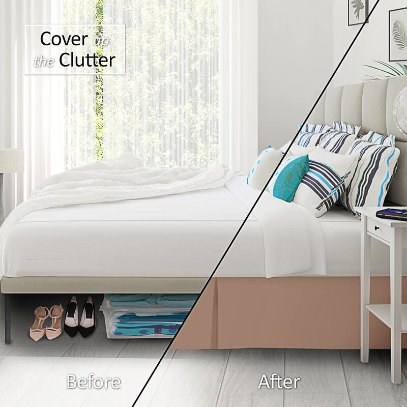 Clara Clark Pleated Bed Skirt-14 inch Tailored Drop - Soft Double Brushed Premium Microfiber Ruffle Bed Skirt - Includes 8 Pins