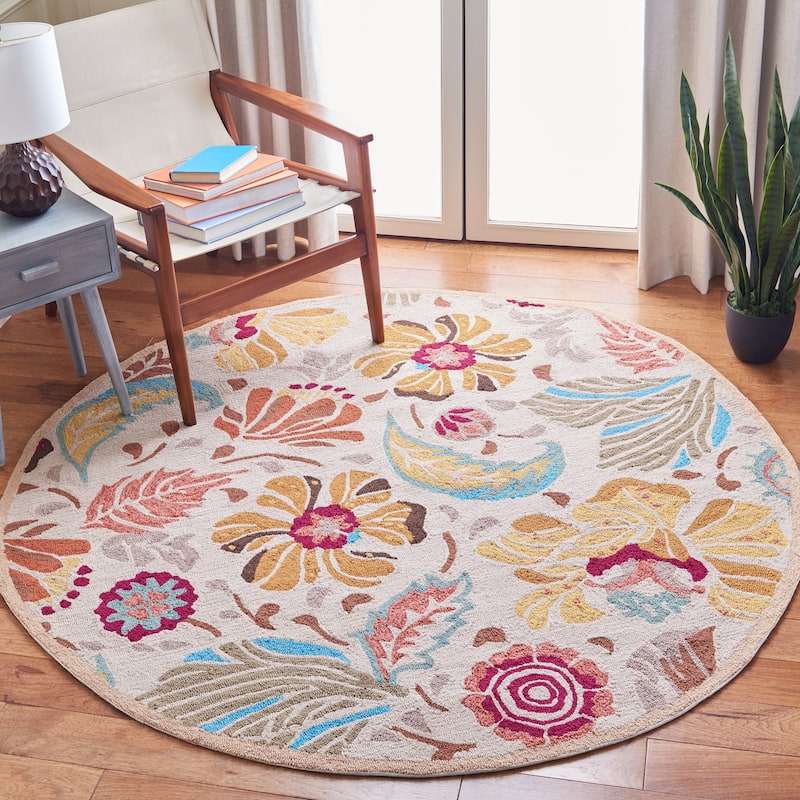 SAFAVIEH Handmade Four Seasons Jusztina Floral Rug - 6' Round - Ivory/Grey