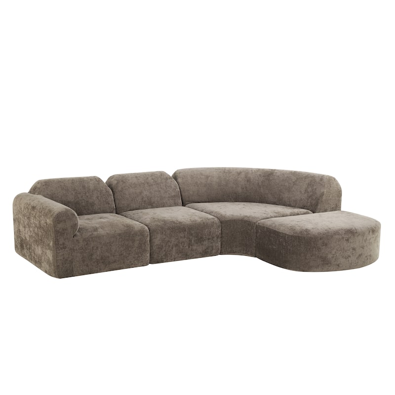 Christopher Knight Home - Modern Upholstered Curved Sectional Sofa with Deep Seat Ottoman