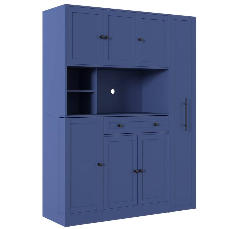 Large Kitchen Pantry Storage Cabinet Cupboard, Buffet with Hutch and Pull-Out Side Cabinet for Enhanced Kitchen Organization