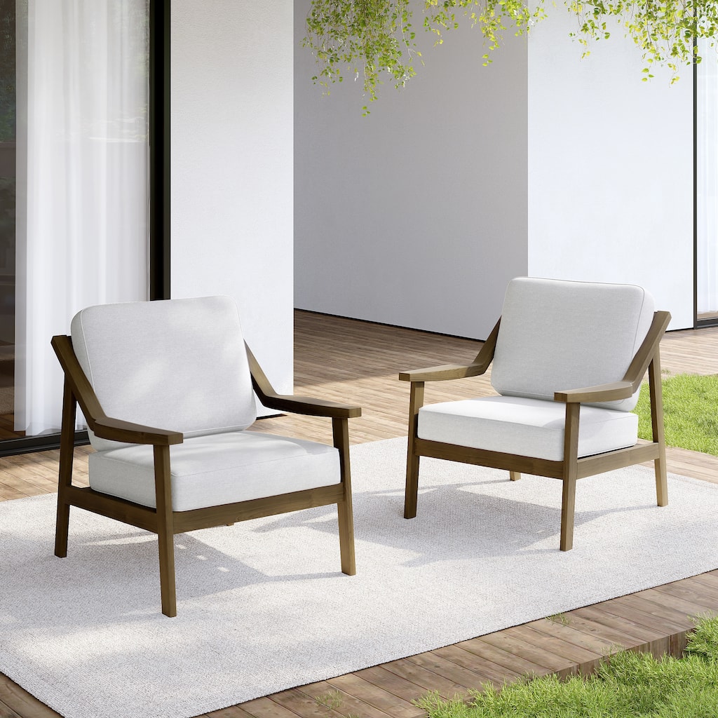 Set of 2 Outdoor Teak Wood Patio Chair with Cushion