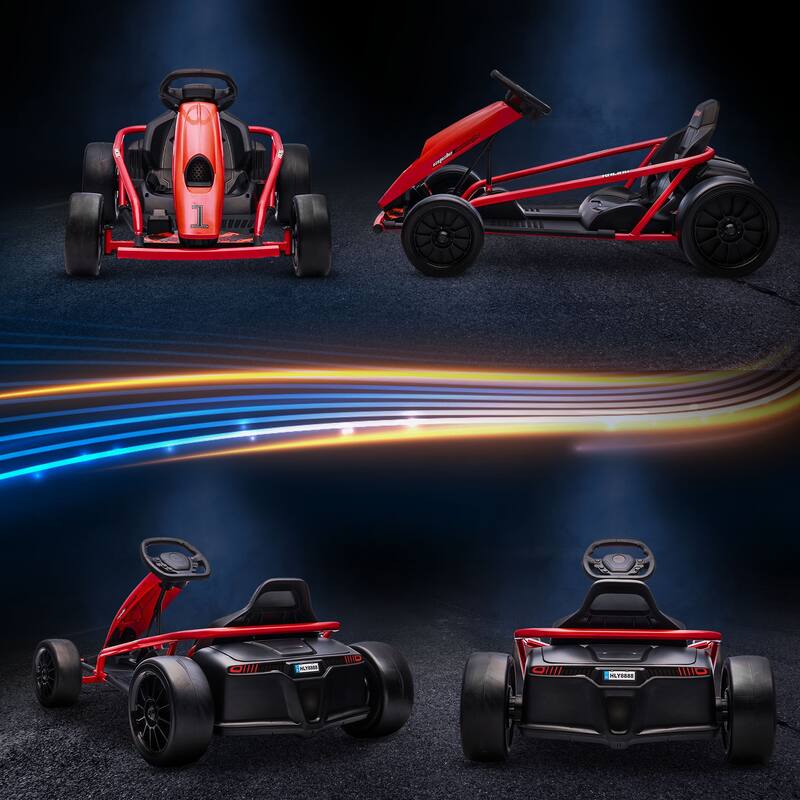 24V Electric Go-Kart for Kids, 8.1 MPH Drifting Car with Music, Horn & Safety Belt, Ages 8-12