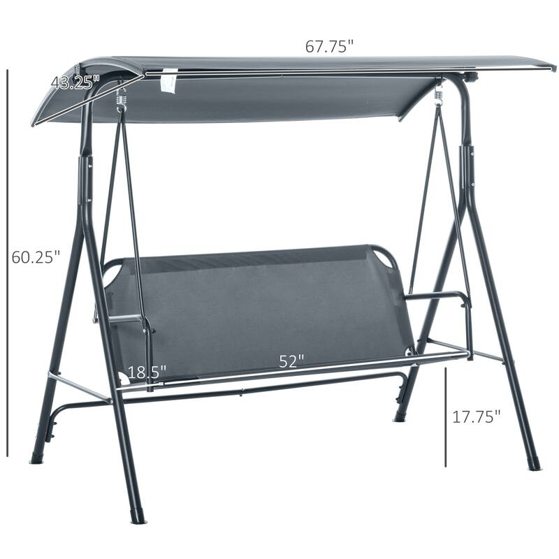 3-Person Porch Swing with Stand, Outdoor Swing for Patio Porch with Adjustable Tilt Canopy and Comfortable Swing Bench