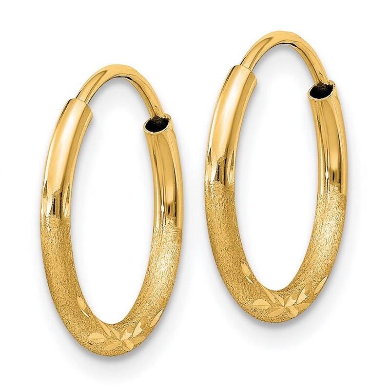 Curata 14k Yellow Gold Tube 1.5x12mm Satin Diamond Cut Endless Hoop Earrings