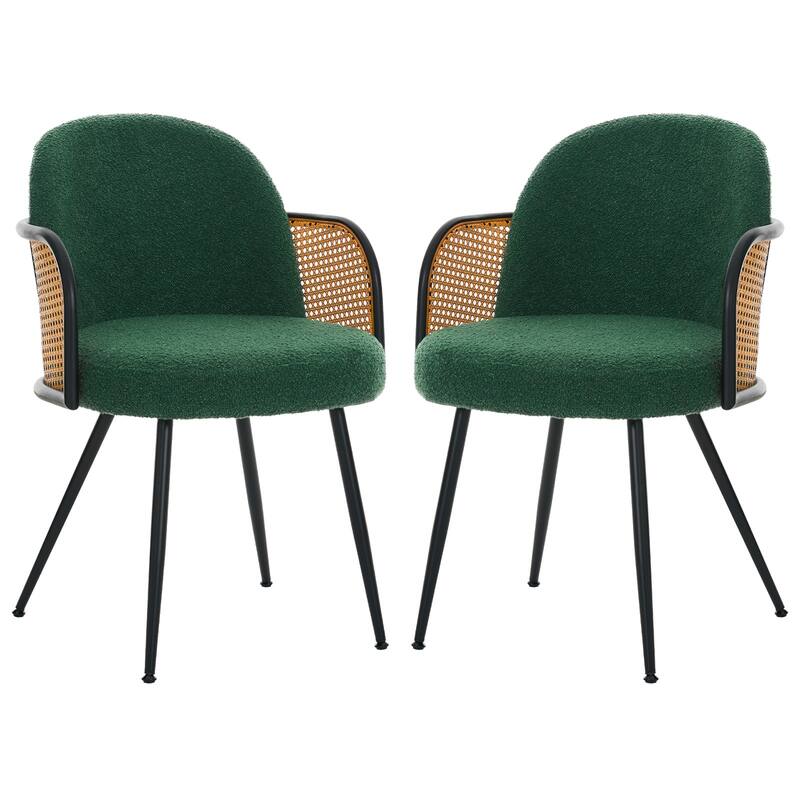 Upholstered Rattan Dining Chairs Set of 2, Arm Side Chair - 21.8" W x 24.2" D x 33" H