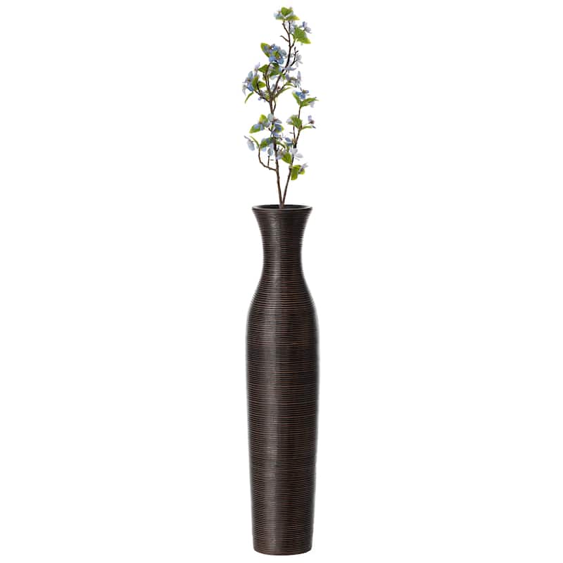 Tall Decorative Modern Ribbed Trumpet Design Brown Floor Vase - Contemporary Home Decor - Large