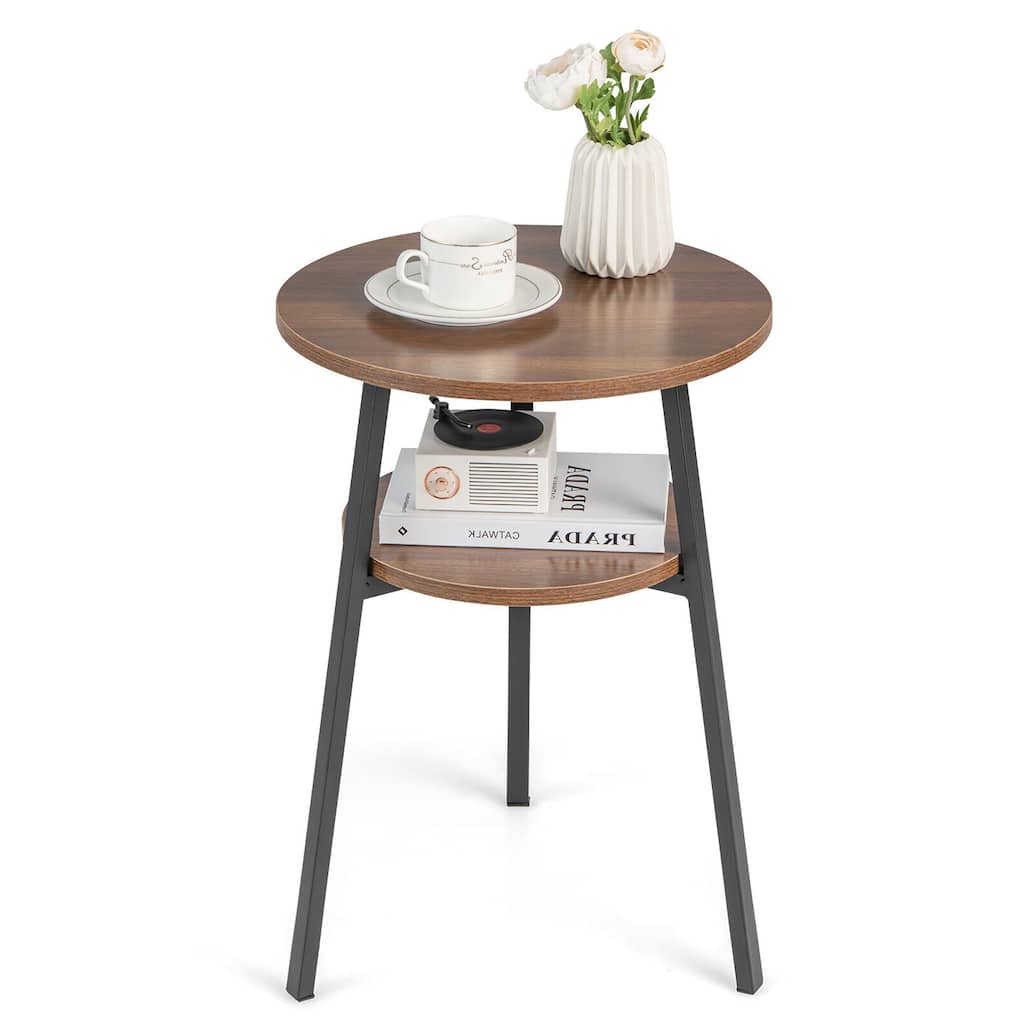 Gymax 2-tier Accent Coffee Tea Table Nightstand Bedside Table w/