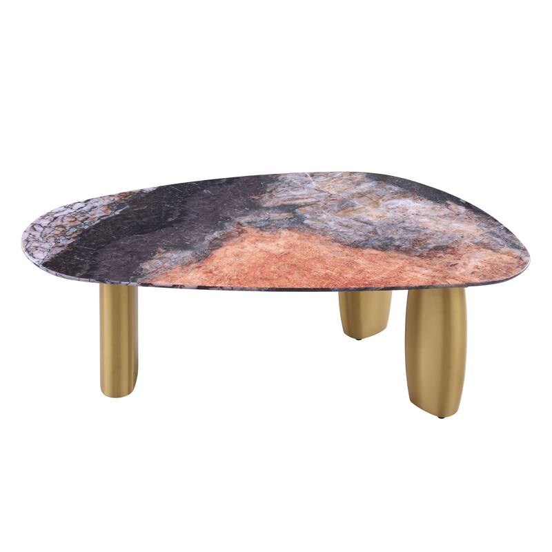 Furniture of America Luvien Modern Multi-Color Sintered Stone Top Coffee Table with Gold Legs