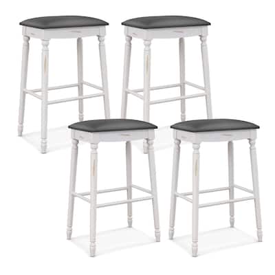 Gymax 29'' Bar Stool Set of 4 w/ Padded Seat Cushions Rubber Wood Legs