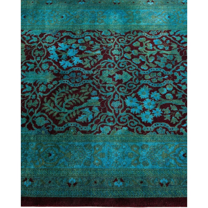 Overton Hand Knotted Wool Vintage Inspired Modern Contemporary Overdyed Blue Runner Rug - 2' 6" x 12' 0"