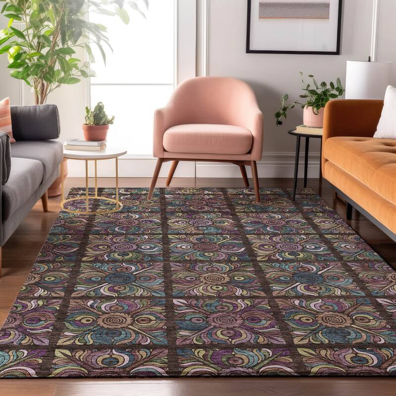 Premium Washable Super Soft Mosaic Panel Mayfield Rug - Chocolate - 3' x 5'