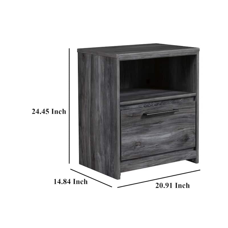 Bays Nightstand, 1 Drawer USB Port, Modern Rustic Laminate Smoky Gray