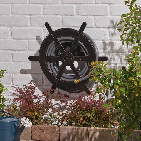 Vanora Outdoor Aluminum Ship Wheel Hose Holder by Christopher Knight Home