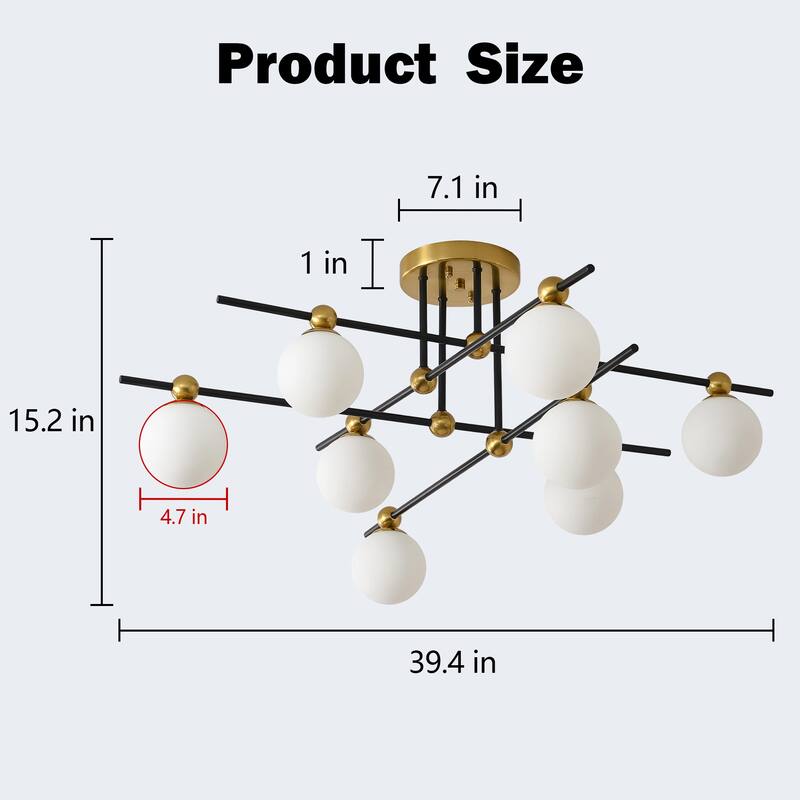 8 - Light Dimmable Sputnik Sphere Semi Flush Mount - Brushed Gold