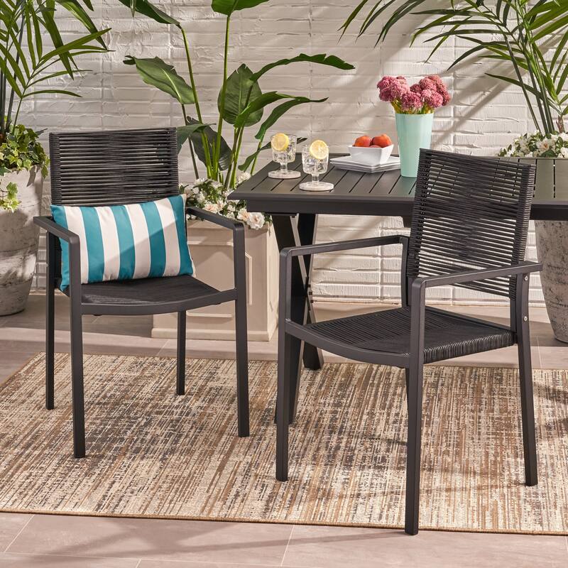 Outdoor Modern Aluminum Dining Chair with Rope Seat (Set of 2)