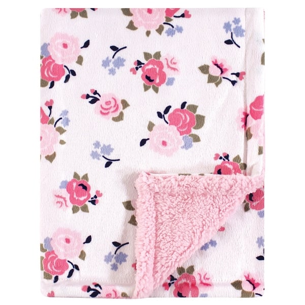 slide 1 of 1, Luvable Friends Baby Girl Plush Blanket with Faux Shearling Back, Pink Floral, One Size - Pink Floral - One Size Pink Floral - One Size