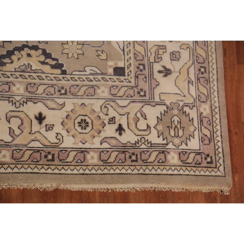 Brown Transitional Oushak Indian Area Rug Handmade Wool Carpet - 9'2"x 11'8"