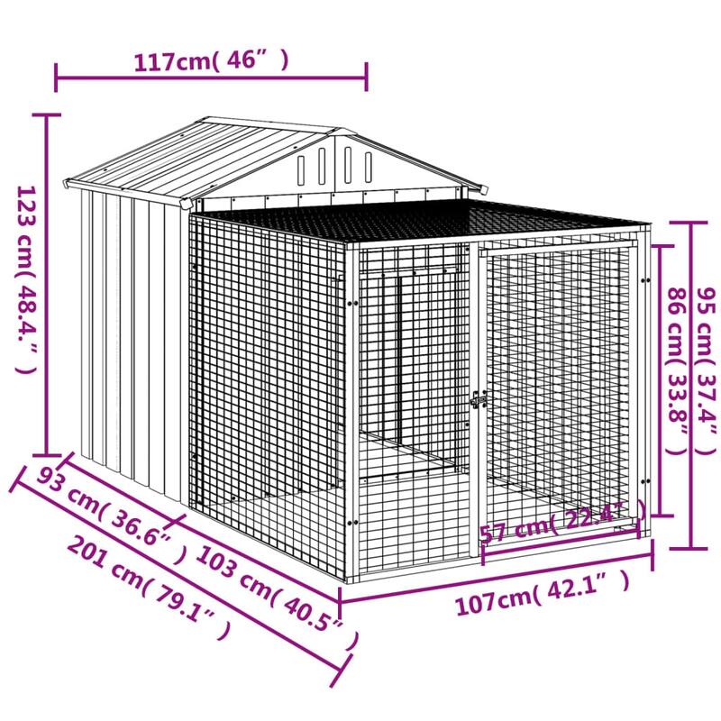 vidaXL Chicken Cage with Run Light Gray/Anthracite multisize Galvanized Steel