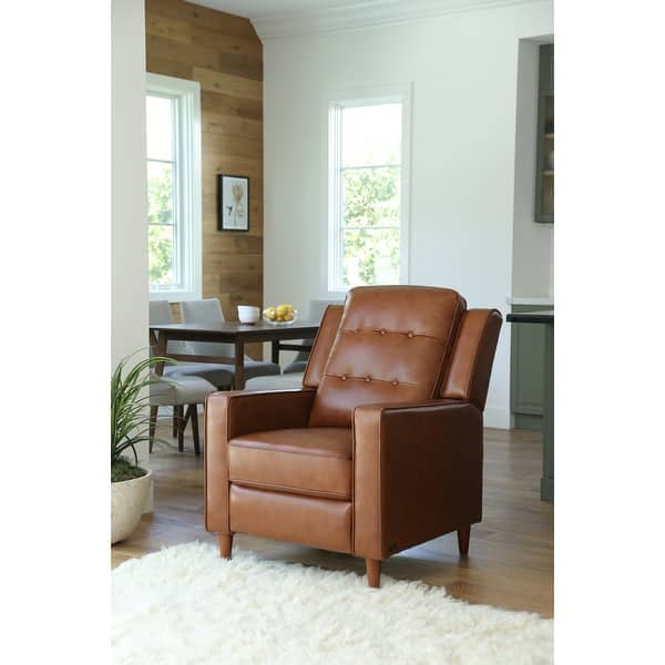 slide 2 of 25, Abbyson Holloway Mid Century Top Grain Leather Push-back Recliner Camel
