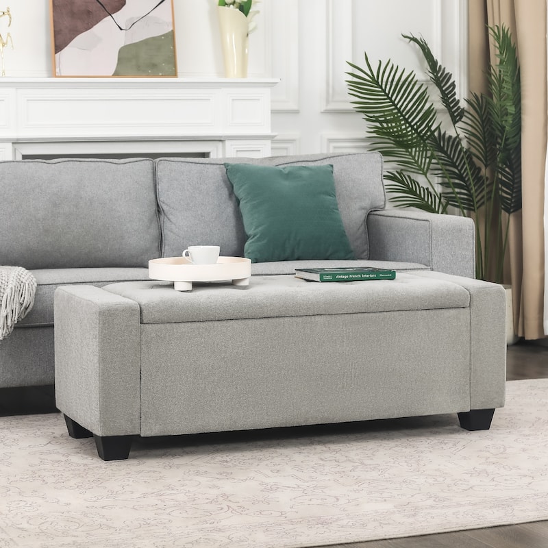 Adeco Rectangle Storage Ottoman Bench for Living Room, Bedroom