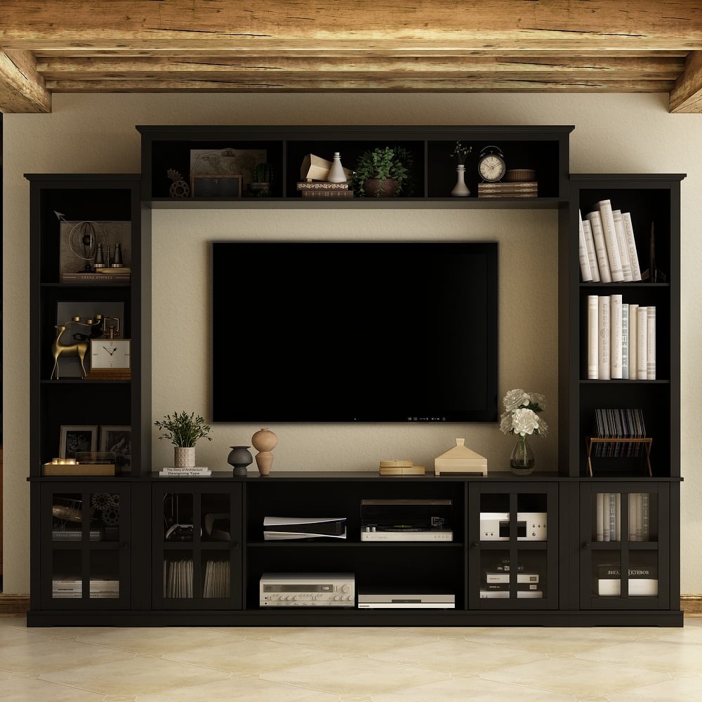 Large Modern Wood Entrainment Centers in White TV Stand Wall Cabinet