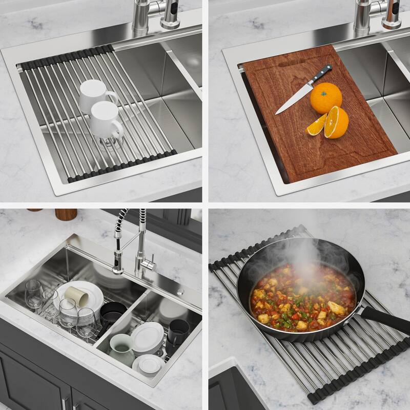 Drop-in Double Bowl 16 Gauge Stainless Steel Kitchen Sink in Brushed Nickel