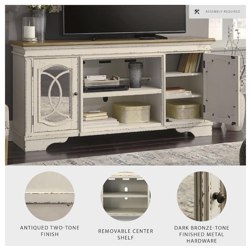 Realyn Casual Extra Large TV Stand w/Fireplace Option Chipped White