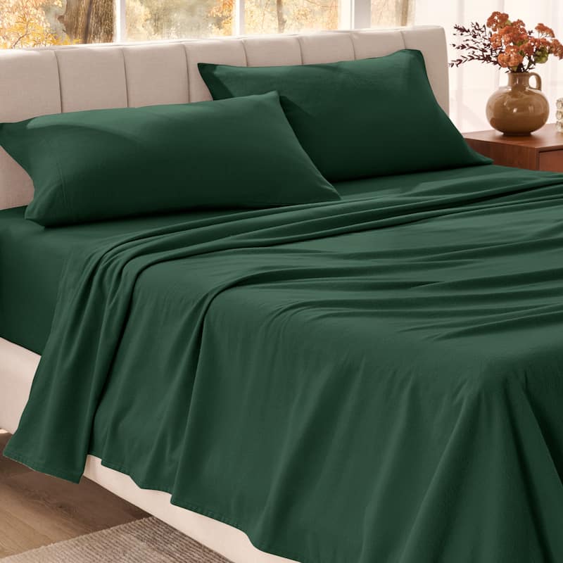 Bare Home Organic Cotton Flannel Sheet Set - Twin - Forest Green
